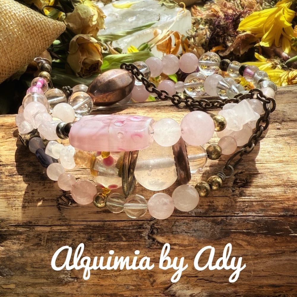 Alquimia Rose Quartz and Gold Multi-Strand Bracelet wrap around